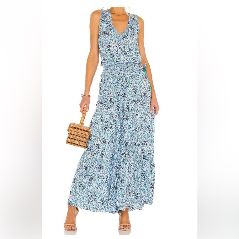 Poupette St. Barth Soledad Green Blue Tulip Jumpsuit Medium